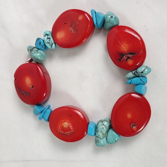 Coral/Turquoise Stretch Bracelet - Picture 3 of 5
